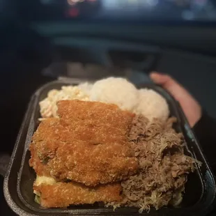 Chicken katsu and kalua pork