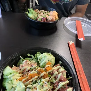 Poke bowl with salmon and tuna