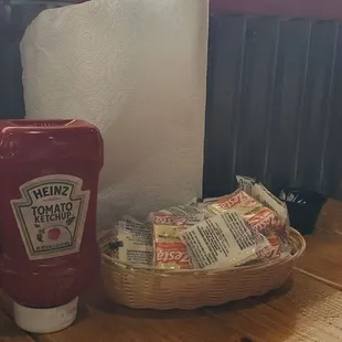 Condiments on table