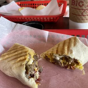 This is the double meet burrito. Because we could. All the food groups are here