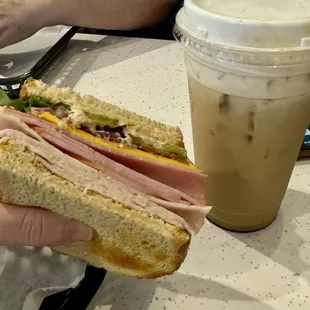 Big Jacks Club and iced mocha latte with cold foam