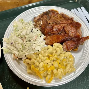 Brisket and sausage with coleslaw and Mac n cheese