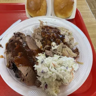 Brisket, pulled pork &amp; slaw. FABULOUS