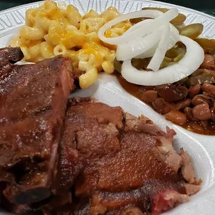 2 Meat plate - Brisket and Ribs with Jalapeno Beans &amp;  Mac n Cheese