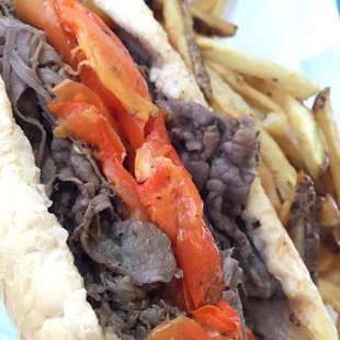 Famous Italian beef with sweet peppers and provolone, yum!