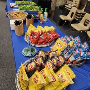 a variety of snacks on a table