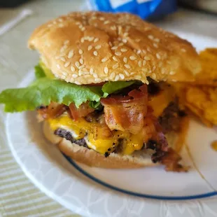 a burger and chips