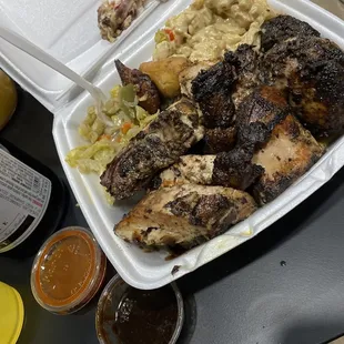 Jerk Chicken Mac and Cheese Cabbage