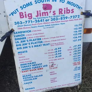 Menu and prices.