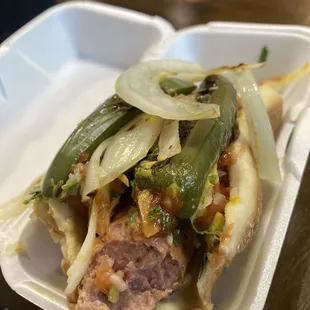 Crazy hot dog with everything