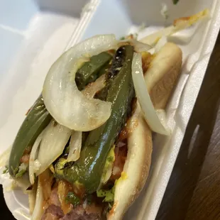 Crazy hot dog with everything