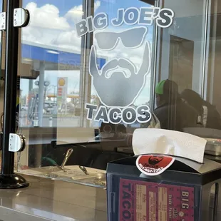 a sign in the window