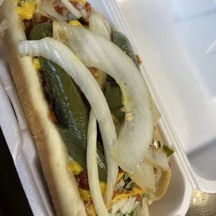 Crazy hot dog with everything