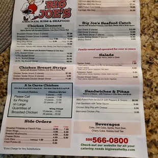 Current Menu I was given in bag with 4 carryout orders on Friday 9/20/2024