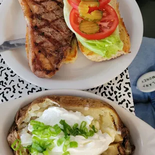 Steak sandwich with a massive baked potato