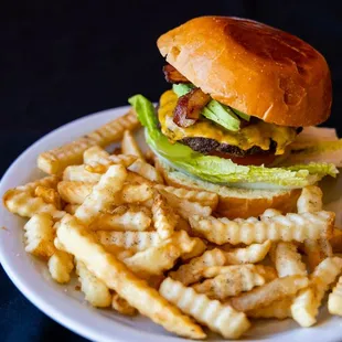 a hamburger and french fries