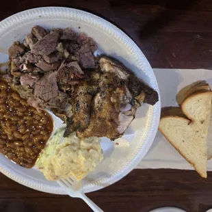 Chicken, Beef, Potato Salad, Baked Beans