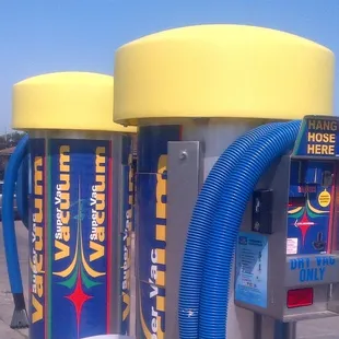 Brand new double motor dry vacuums accept credit cards or quarters.