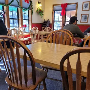 Interior view of restaurant showing interior furnishings with seasonal decor.