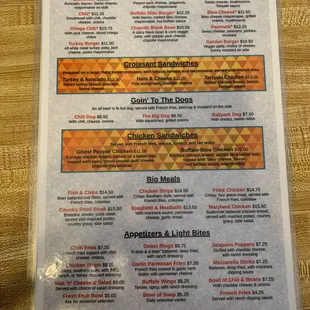 Other side of lunch menu
