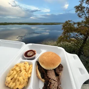 $10 brisket sandwich with Mac &amp; cheese  Quick dinner for one