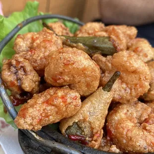 Popcorn shrimp and okra