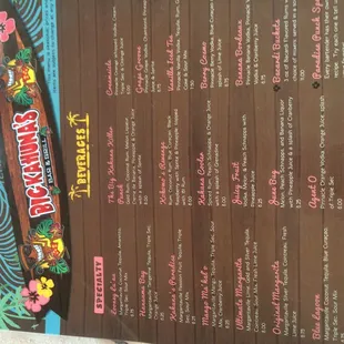 a menu for a hawaiian restaurant