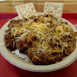 A new item on the menu, just in time for a wet winter is their amazing brisket chili over a rice bowl. This will change your life.