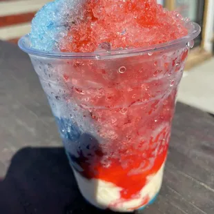 Shaved ice bubblegum and fruit punch w/ice cream