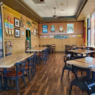 tables and chairs in a restaurant