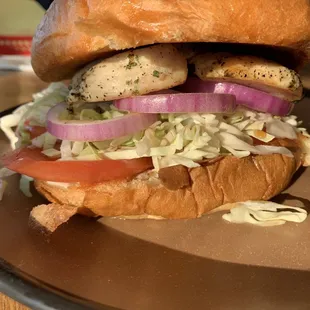 a chicken sandwich on a bun