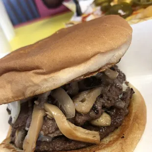 Double mushroom and Swiss burger