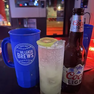 a beer and a drink