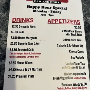 Happy Hour Specials Menu