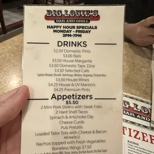 Happy hour menu
