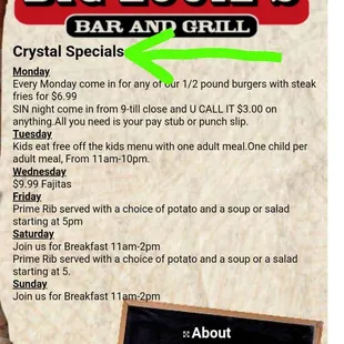 Crystal daily specials