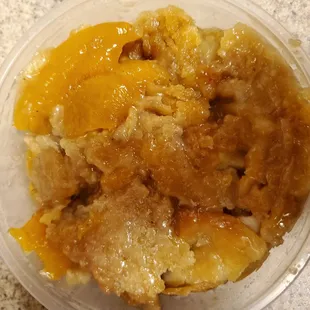 Peach cobbler was excellent