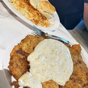 Country-fried Pork Tenderloin (check out the fork on the plate for size reference). This thing is gigantic!!