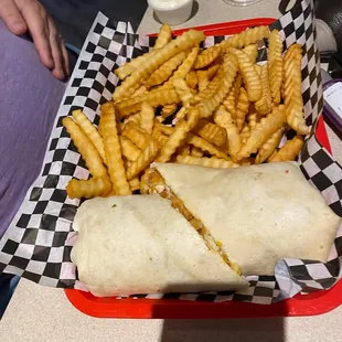 Chicken wrap and fries