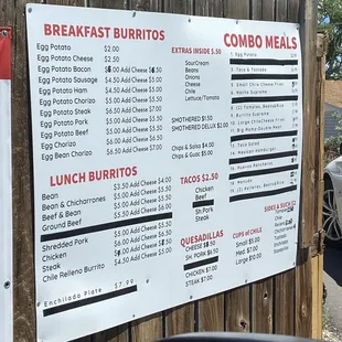 menu and prices