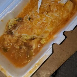 Smothered egg,potato,beef burrito $5.25  always good