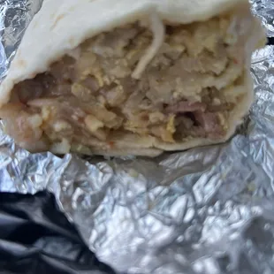 Sausage breakfast burrito from &apos;Big Mamas&apos;.