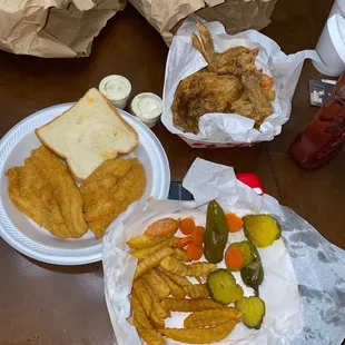 Fried fish, Chicken &amp; French fries