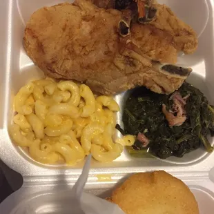 a meal in a styrofoam container