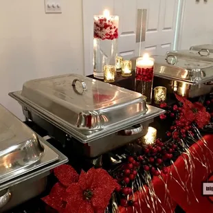 Christmas gala buffet set up. We do are own decorating to match your decor.