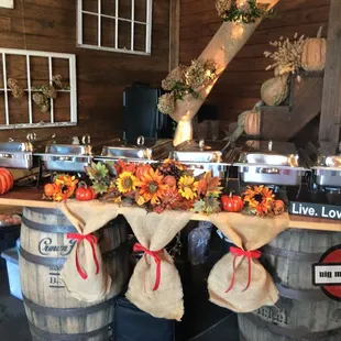 Fall wedding, dinner buffet.