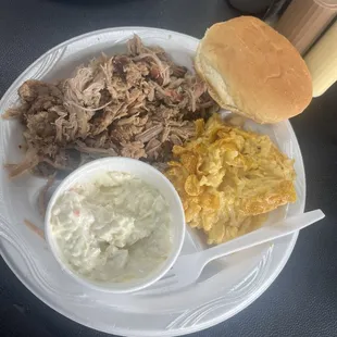 Pulled pork , mayo slaw, and hash brown casserole