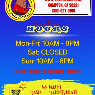 Hours and payment methods