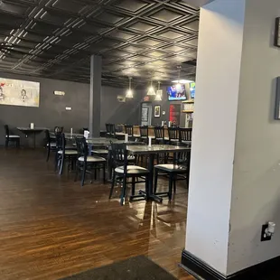 tables and chairs in a restaurant