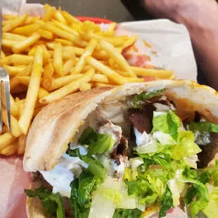Gyro Sandwich and Fries